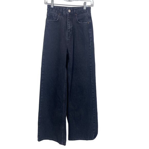 Stradivarius Womens Super Wide-Leg High-Waisted Denim Jeans Black Size 2 - Picture 1 of 8